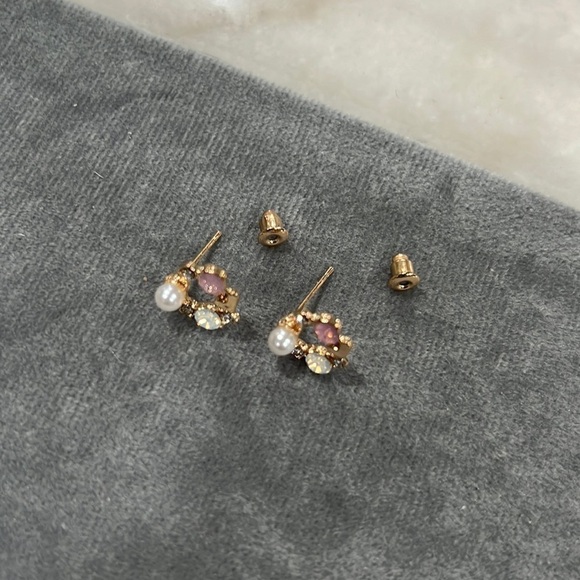 GOLD PLATED ZIRCONIUM AND FAUX PEARL EARRINGS - Picture 4 of 5